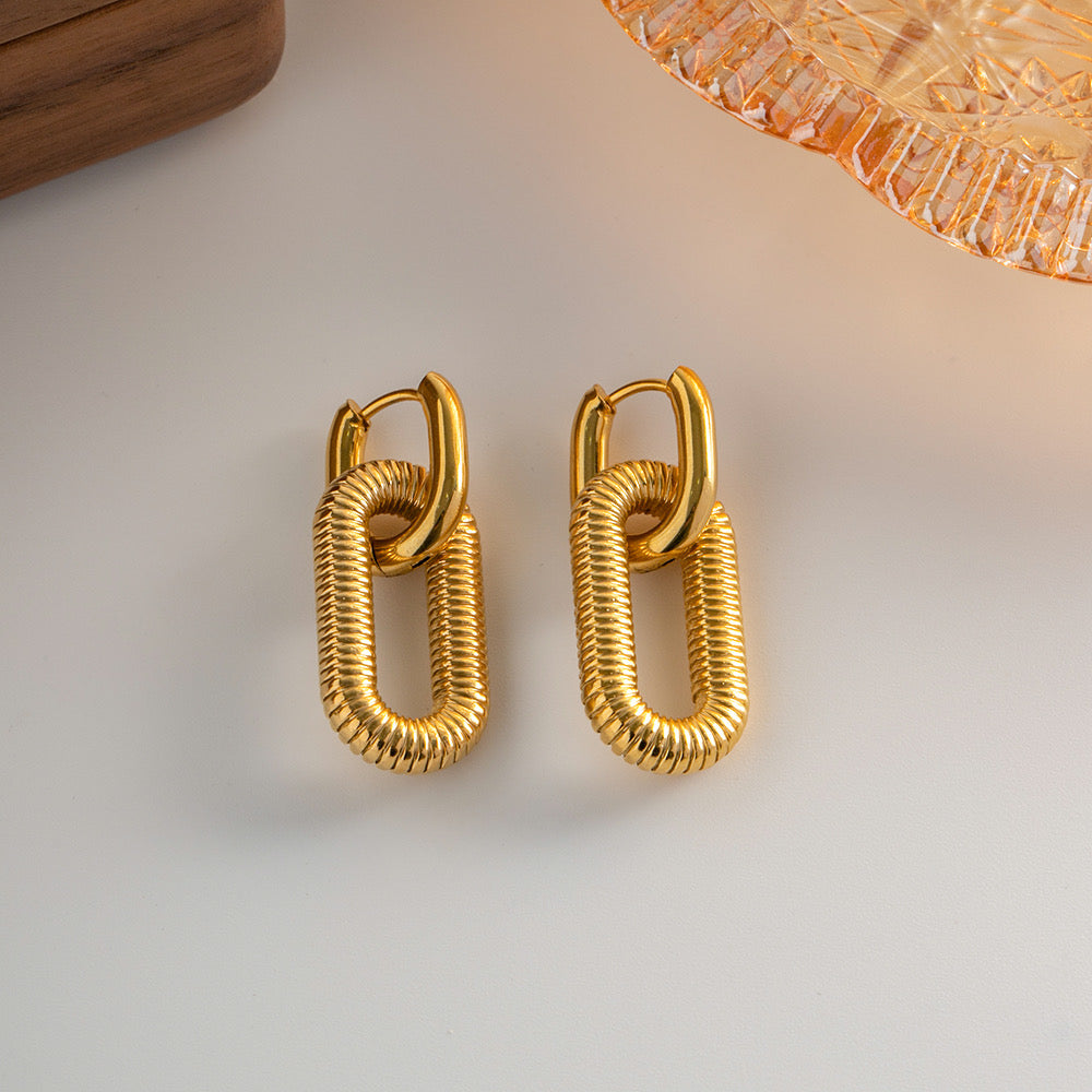 Pendientes colgantes de acero inoxidable ovalados con baño de oro real PVD, a la moda, impermeables y que no se deslustran