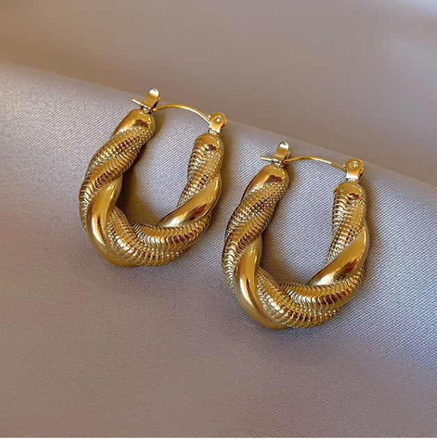 Aretes Pvd Coated Real Gold Plated 18K Gold Twist Simple Style Classic Style Waterproof