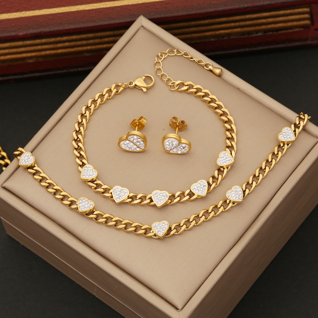 Jewelry Set Fashion Heart Shape Stainless Steel Plating InlayZircon