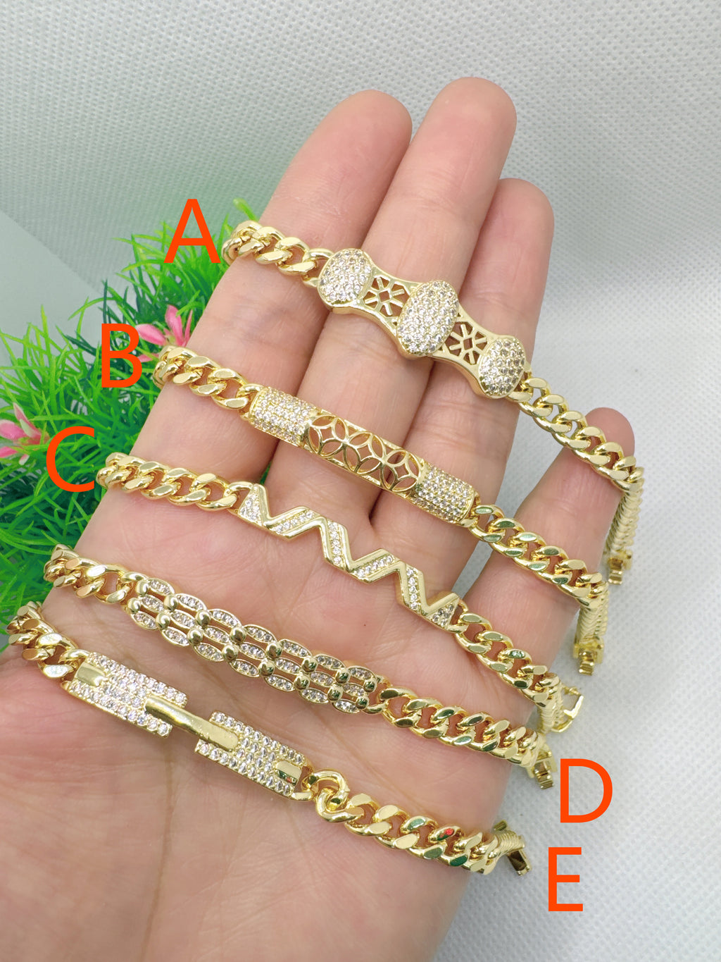 Jewelry Hip-Hop Punk Geometric Copper Zircon 18K Gold Plated Polishing Plating Pulseras (Style A)