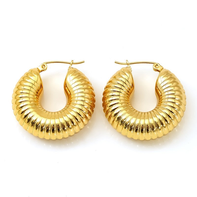 Pvd Coated 18K Gold Real Gold Plated Solid Aretes Thread Hollow