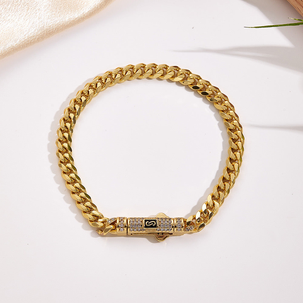 Waterproof Plated Stainless Steel Monaco Cuban Chain Bracelet Unisex (length: 210mm & chain thickness:6mm)