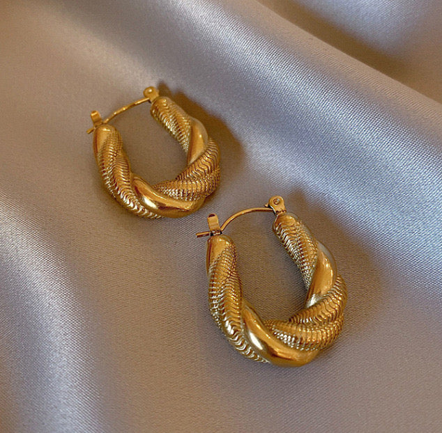 Aretes Pvd Coated Real Gold Plated 18K Gold Twist Simple Style Classic Style Waterproof
