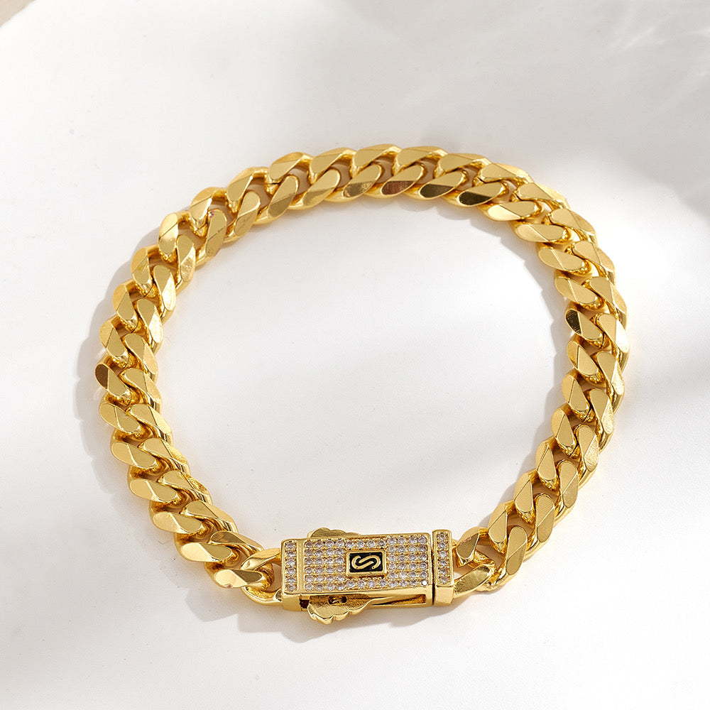 Pulsera Cubana Mónaco Enchapada Impermeable Unisex Hecha a Mano Pulida