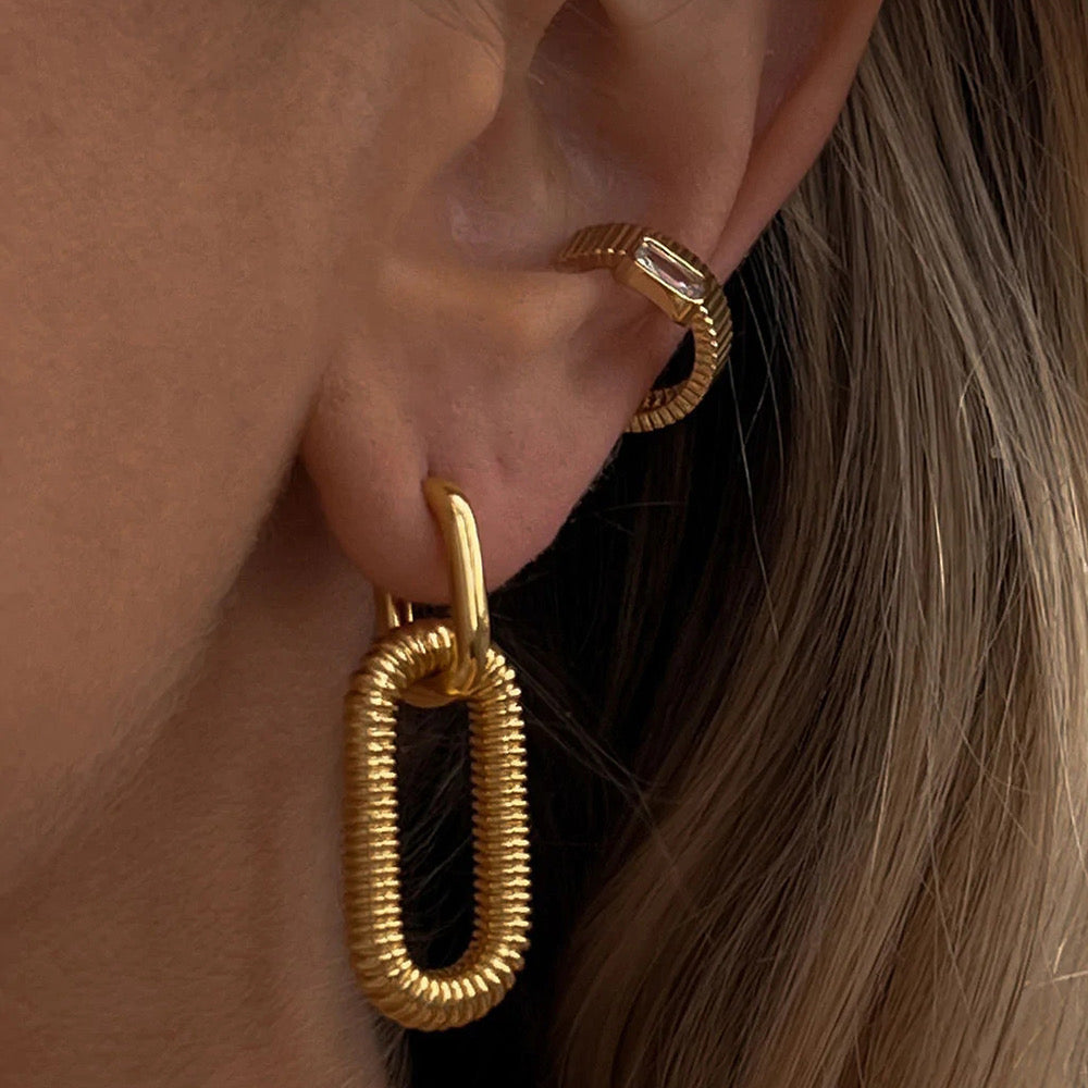 Pendientes colgantes de acero inoxidable ovalados con baño de oro real PVD, a la moda, impermeables y que no se deslustran