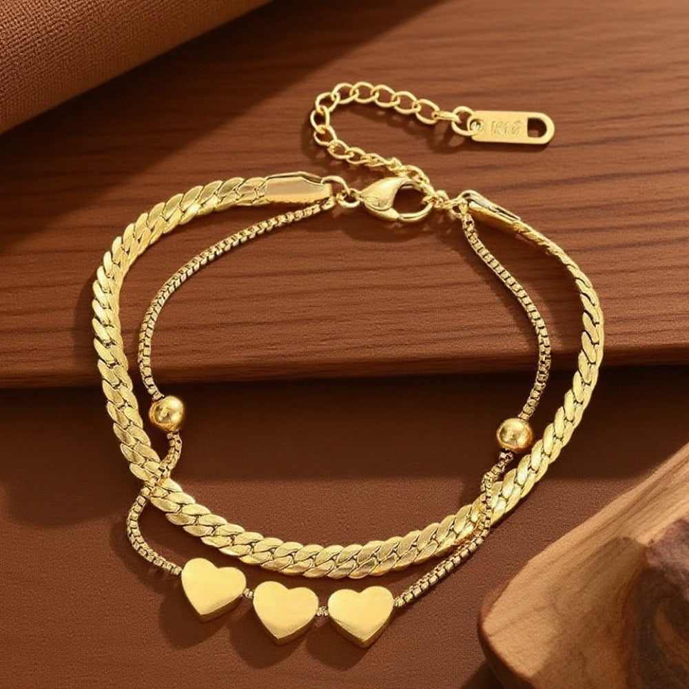Double Layer Heart-Bracelet-Gold