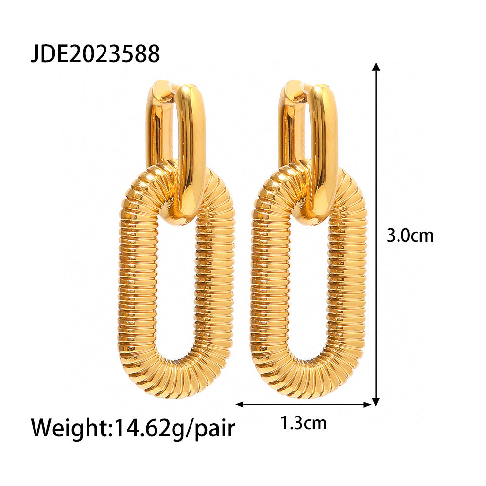 Pendientes colgantes de acero inoxidable ovalados con baño de oro real PVD, a la moda, impermeables y que no se deslustran