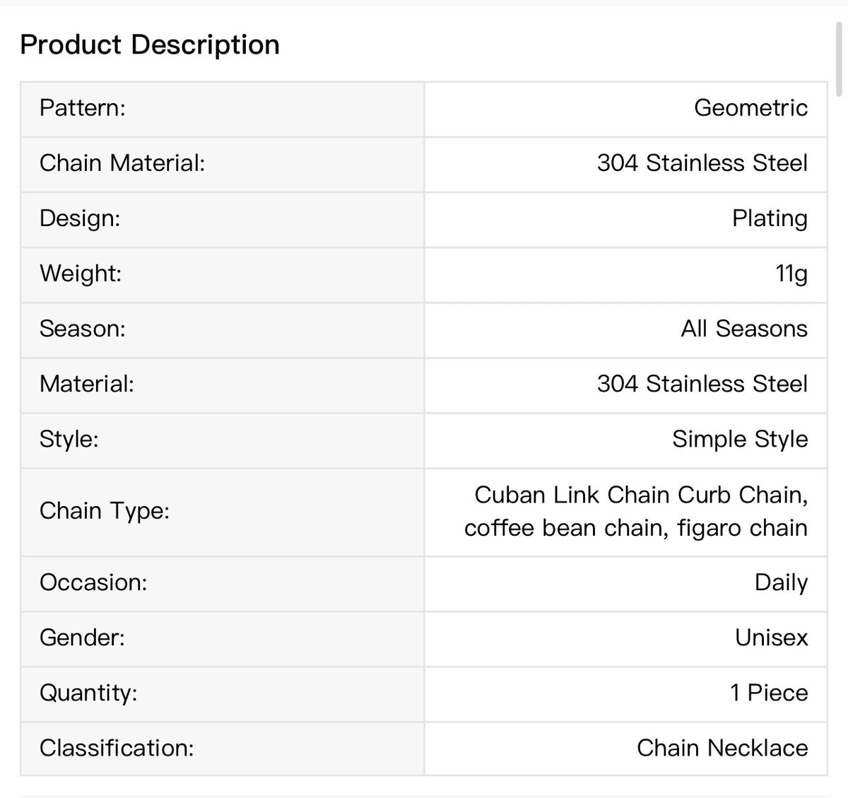 Jewelry Simple Style Geometric 304 Stainless Steel Plating Chain Coffee Bean Necklaces
