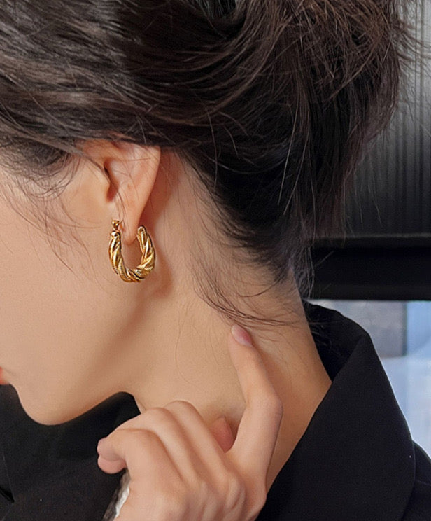 Aretes Pvd Coated Real Gold Plated 18K Gold Twist Simple Style Classic Style Waterproof