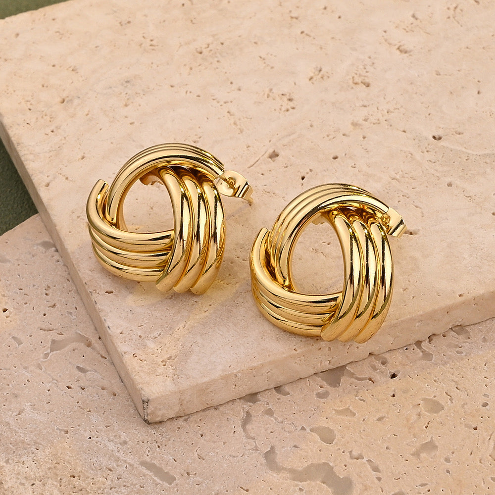 Ion Plating (Ip) Real Gold Plated 18K Gold Circular Triangle Lines  Casual Elegant Aretes