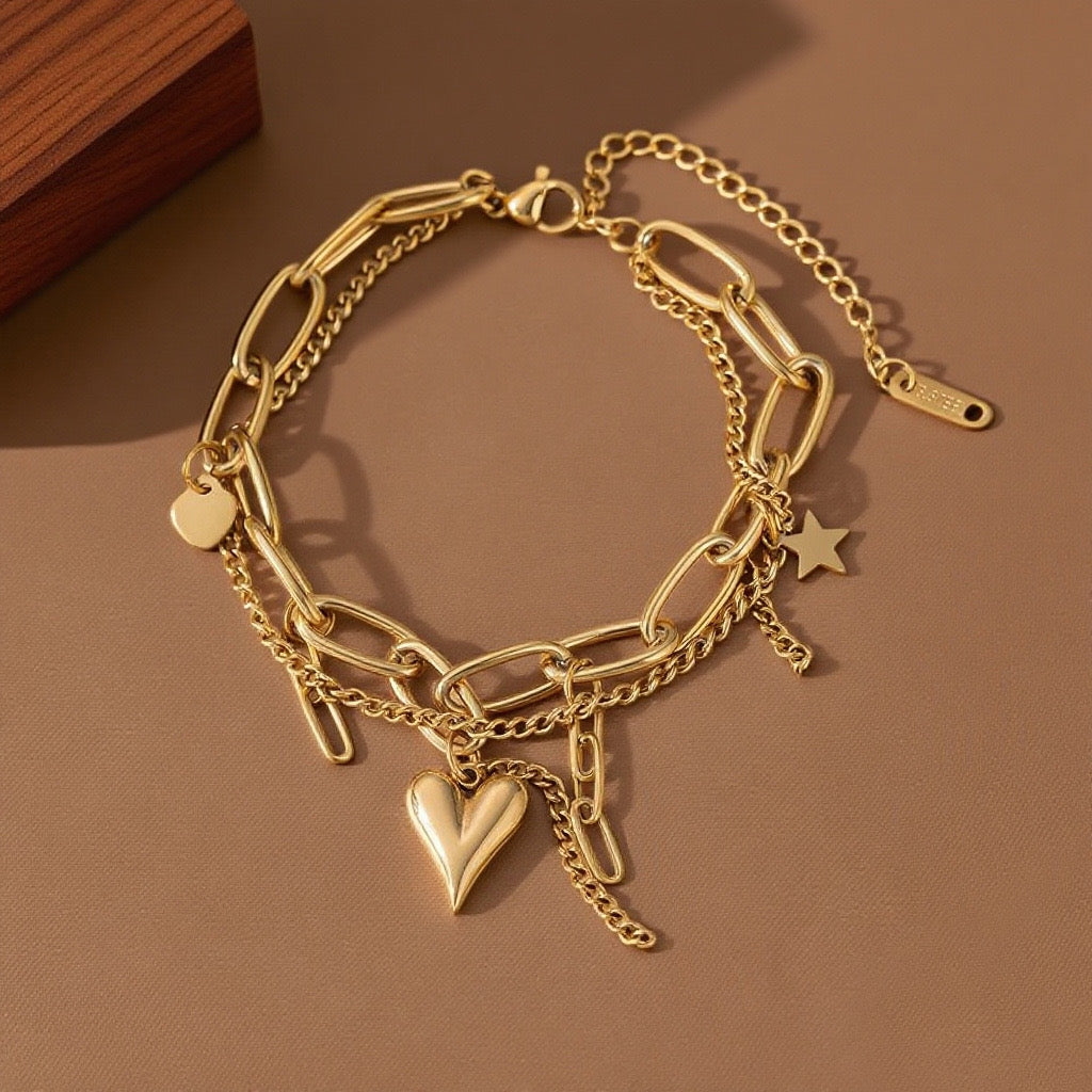 Heart Star Tassel Bracelet-Gold