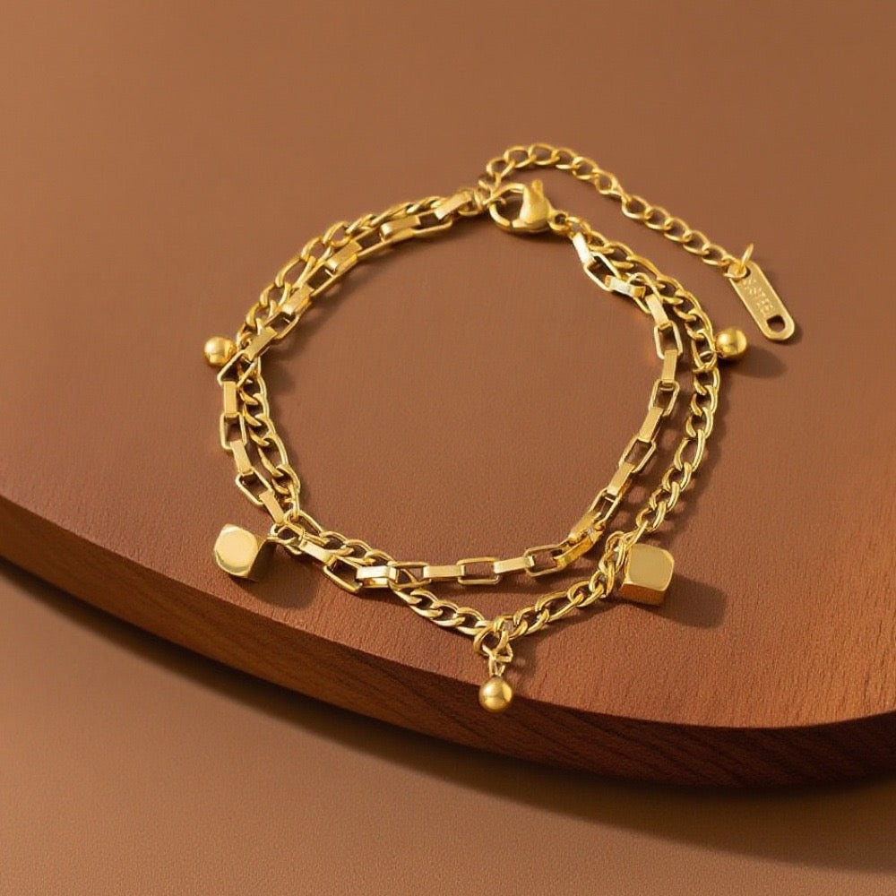 Bracelet For Women Jewelry Geometric Pattern Luxury Style -Double Layer Square-Bracelet-
