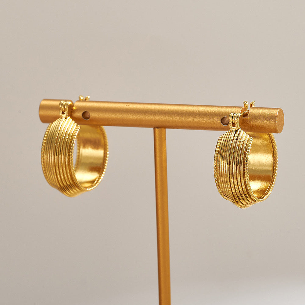 Vintage French Style Stainless Steel Infinite Loop O-Shaped Mesh Hoop 14k Gold Plated Geometric Aretes